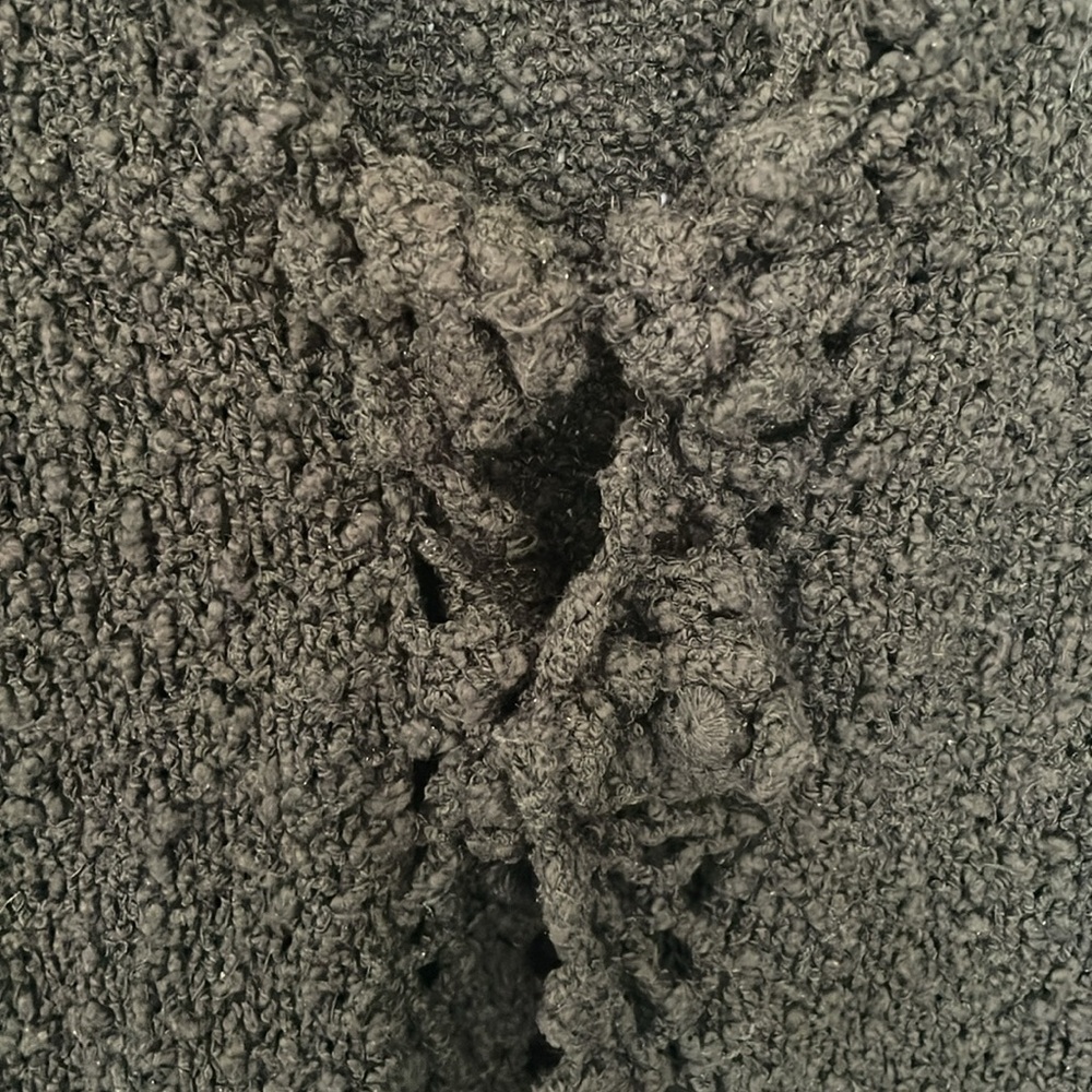 Carraig Donn | Irish Linen Cotton Hand Knit Boucle Crochet Lace Cardigan Large - Picture 6 of 15